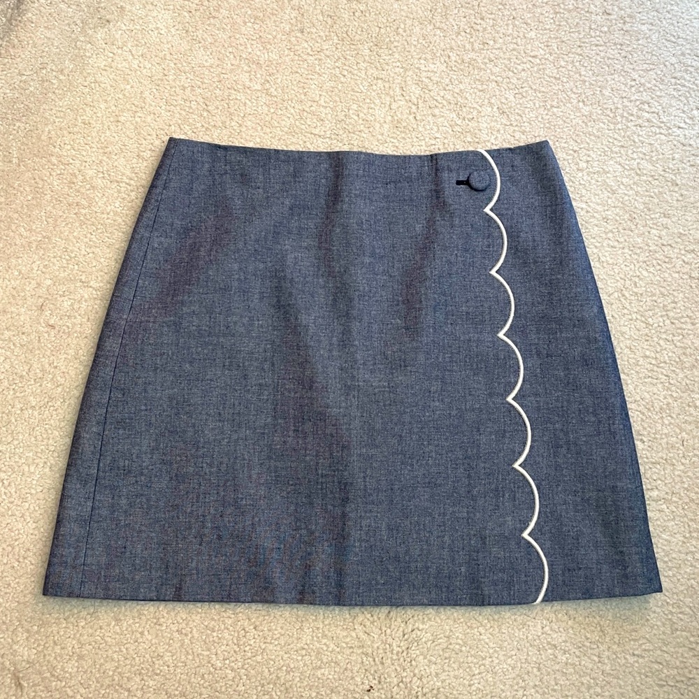J. Crew Black Label Chambray Scallop High Waist Mini Skirt